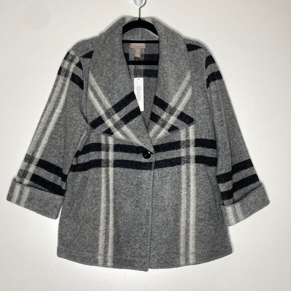 Chico's Jackets & Blazers - New Chico's Boiled Wool Plaid Single Button Jacket Women's Size Small (Chicos 0)